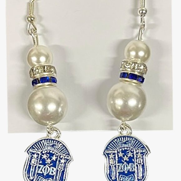 Zeta Phi Beta Pearl Shield Earrings - Picture 5 of 8